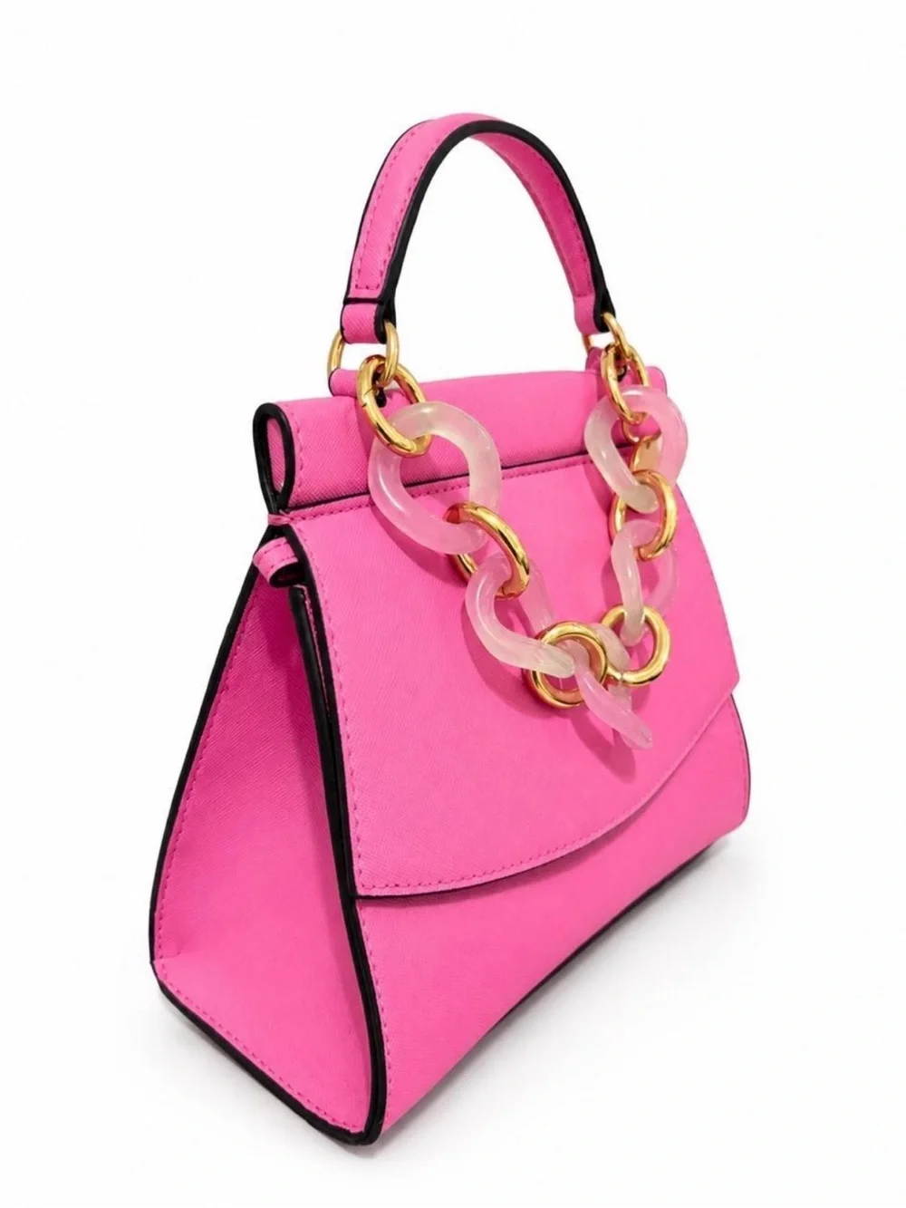 Pink Top-Handle Women's Handbag with Chain Accent